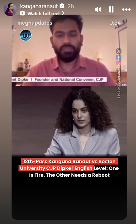 Kangana Ranaut shares video comparing her English to Abhijeet Dipke’s, takes indirect jibe: ‘12th pass vs Boston University’ | Hindi Movie News