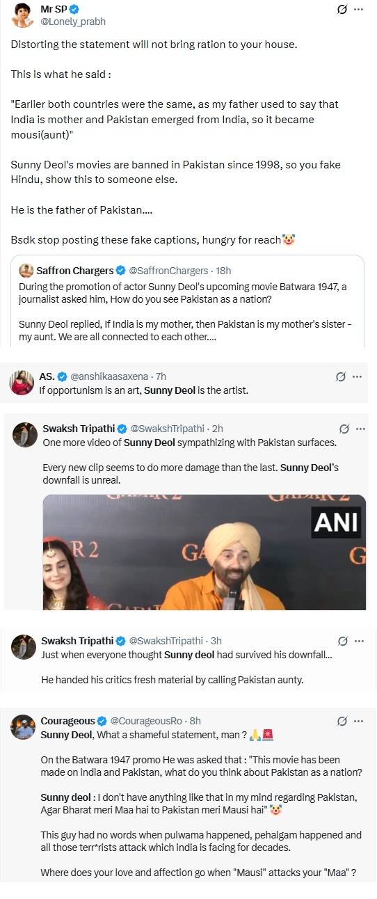 Sunny Deol faces BACKLASH after opening up about Dharmendra referring to Pakistan as 'Mousi' ahead of 'Batwara 1947' | Hindi Movie News