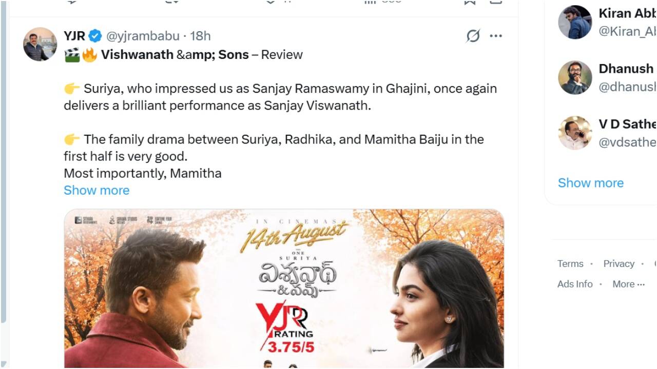 Early reactions praise Suriya and Mamitha Baiju; call it 'Breezy and enjoyable'