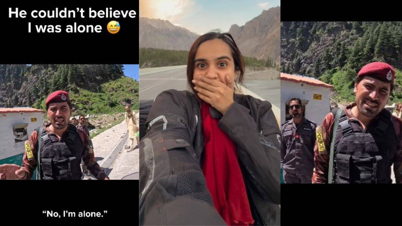 "Darr nahi lagta, akeli ghoomti ho?" A Pakistan border officer is left stunned after learning the woman biker has been travelling solo across the country for a month |