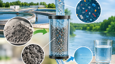 In 2026, researchers turned water-treatment waste into a filter for microplastics; real-water tests removed 86.9% to 97.1% of the particles