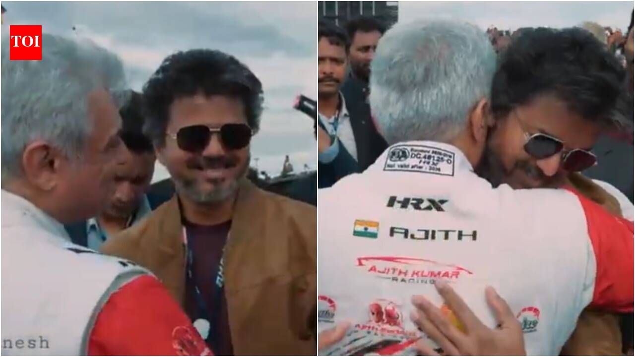 Vijay runs to hug Ajith Kumar at Silverstone; viral reunion wins hearts; Fans call it, 'Biggest day for Tamil cinema' | Tamil Movie News