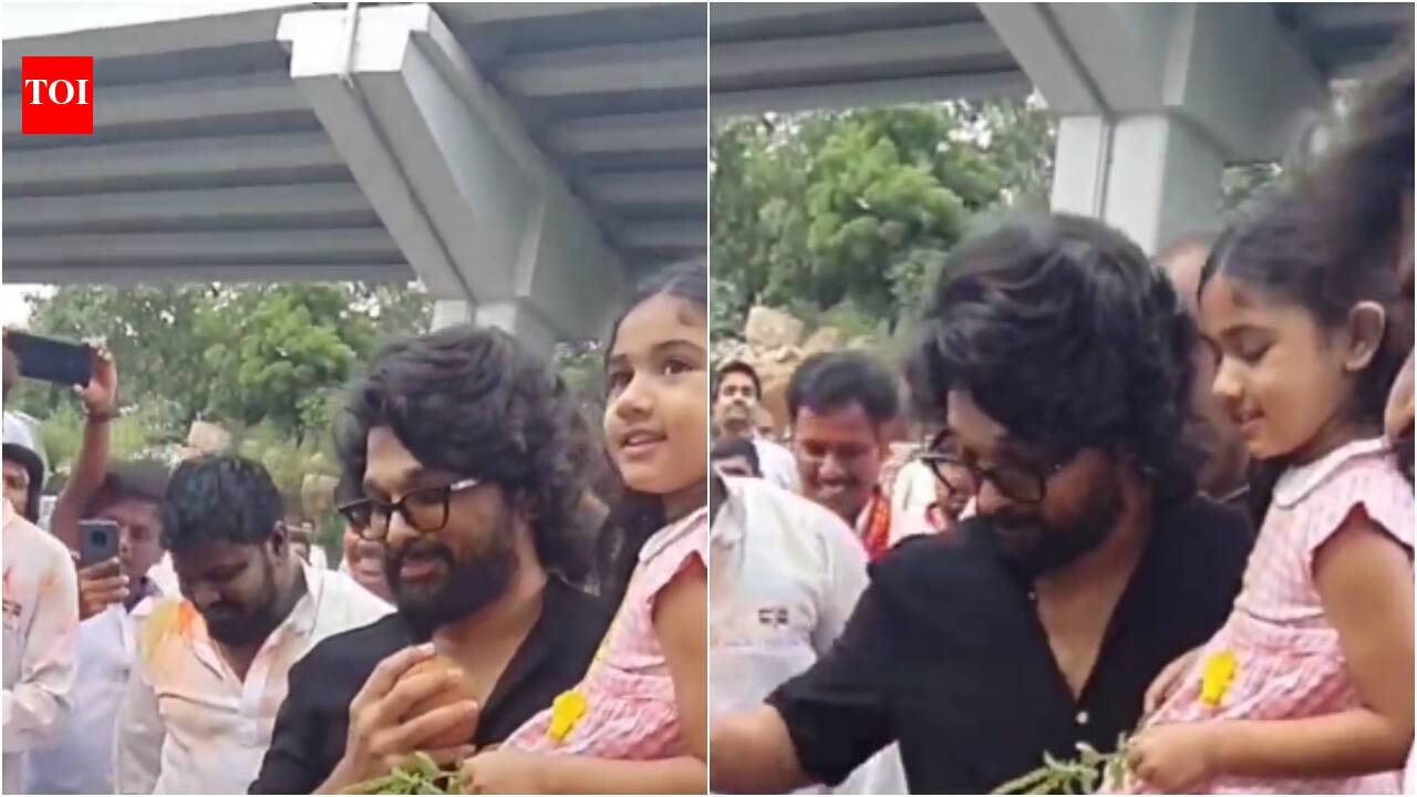 When Allu Arjun celebrated Ganesh Visarjan with daughter Allu Arha; carried her in his arms; chanted Ganpati Bappa Morya | Telugu Movie News