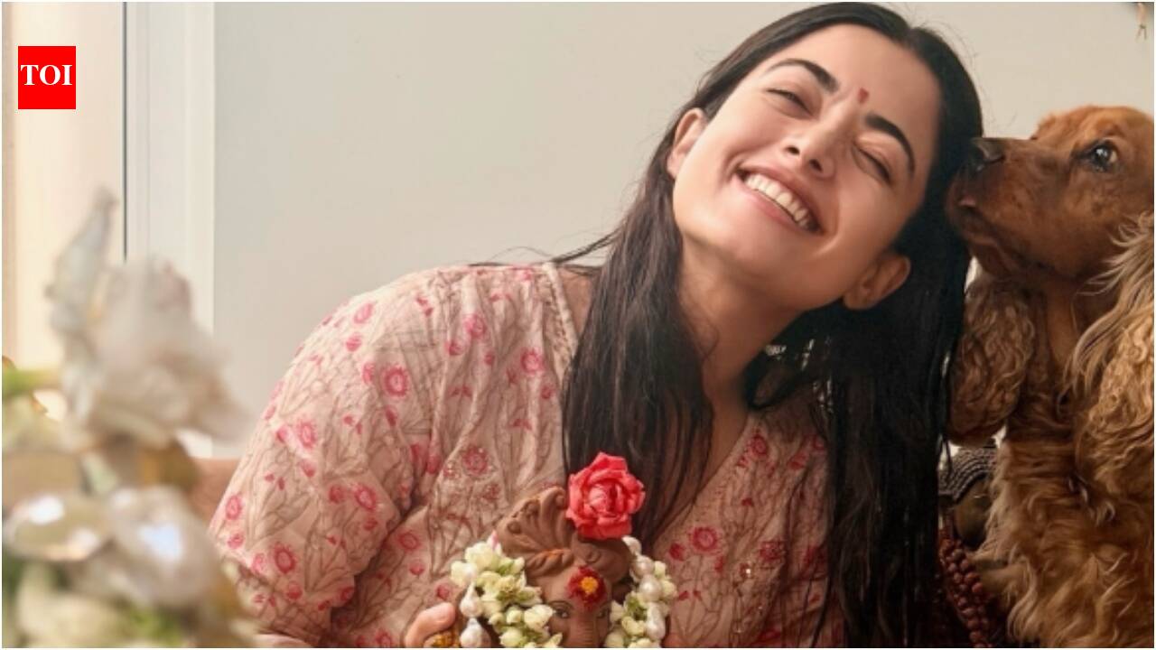 Rashmika Mandanna celebrates first Ganesh Chaturthi after marriage to Vijay Deverakonda, shares festive glimpse with Lord Ganesha and pet dog amid wrapping up ‘Ranabaali’ shoot |
