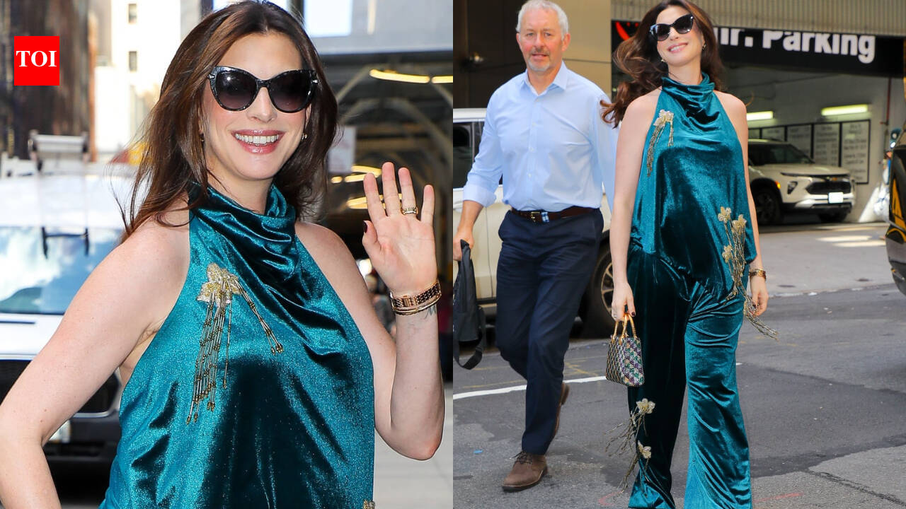Pregnant Anne Hathaway is eating up the red carpet before taking a break: Actor stuns in teal velvet look for Verity