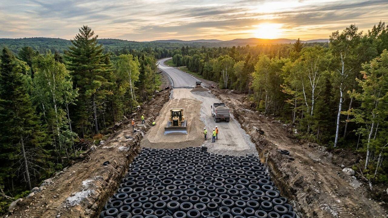 Maine buried 20,000 discarded tyres beneath a road to fight frost and spring mud, while turning a growing waste problem into an engineering solution | World News