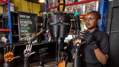 A 22-year-old Kenyan engineer built 3D-printed robotic hands from recycled plastic; she now translates teachers' voices into sign language for deaf children |