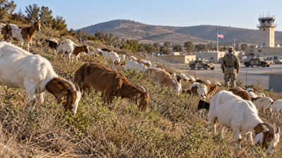 A San Diego military base has brought in almost 500 goats to eat dry brush, testing a wildfire-risk reduction idea its fire chief backed for years | World News