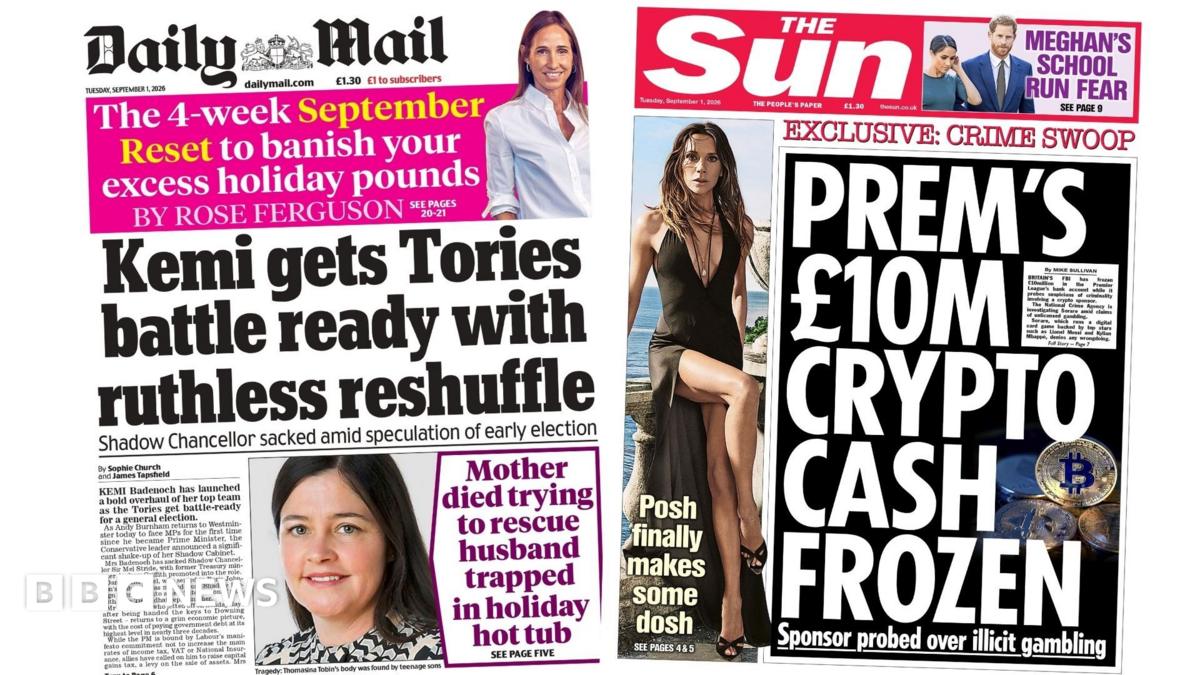 Newspaper headlines: 'Kemi gets Tories battle ready' and 'Posh makes some dosh'