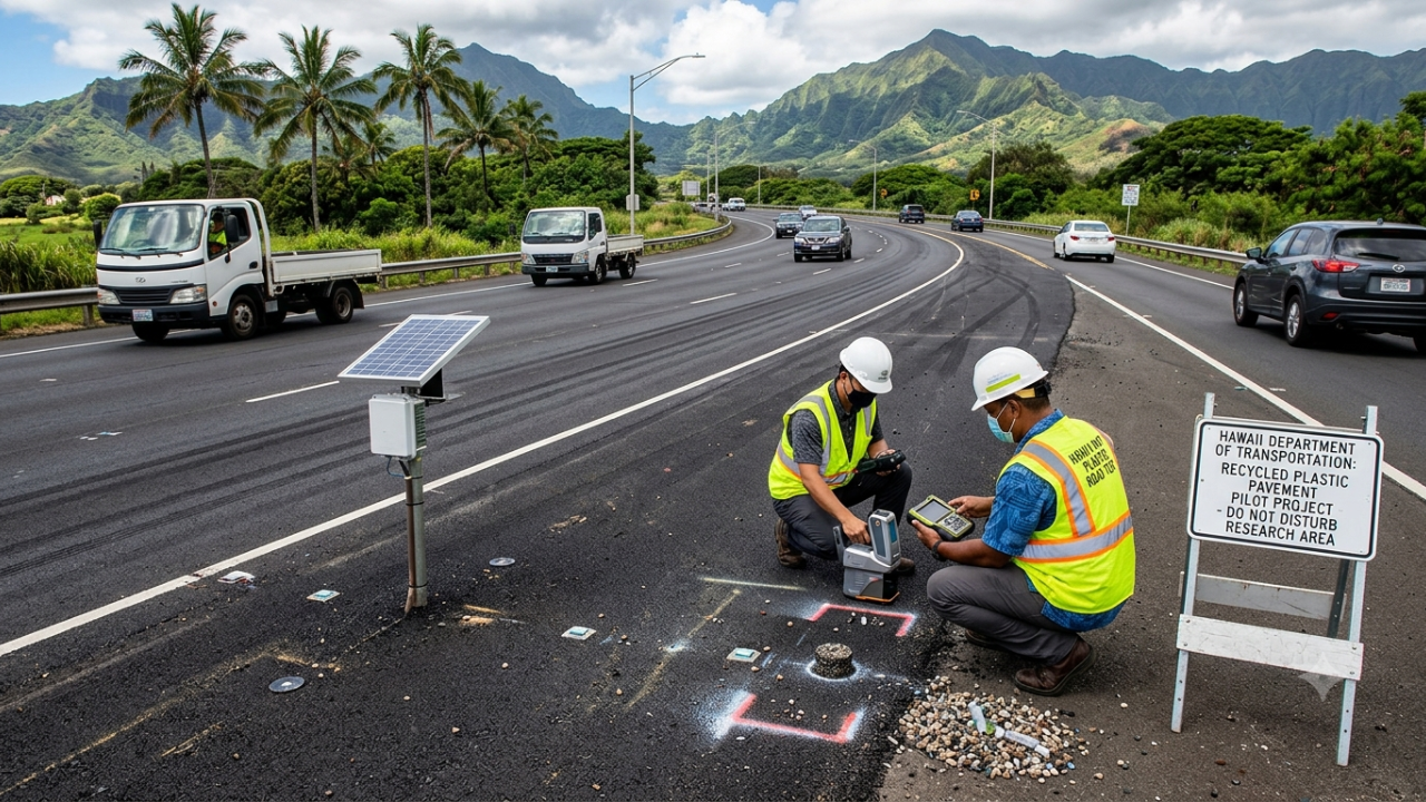 Hawaii put 195,000 plastic bottles’ worth of recycled plastic into Fort Weaver Road in 2022, but the experiment came with a hidden environmental question﻿ | World News