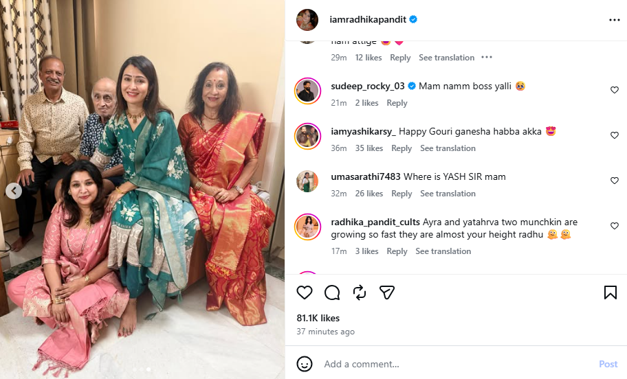 Yash’s wife Radhika Pandit shares Ganesh Chaturthi pictures with kids Ayra and Yatharv; fans notice ‘Toxic’ star is missing: ‘Where is our boss?’ | Kannada Movie News