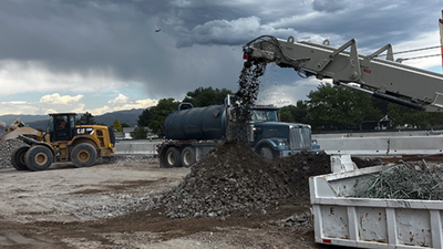 In 2024, Utah recycled 15,000 cubic yards of 30-year-old highway concrete on site; enough to fill two Goodyear Blimps became road base for new interchanges