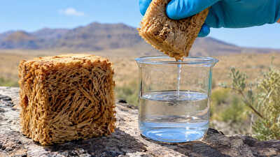 Scientists built a wood-based sponge that pulls water from air as dry as 15% humidity; it produced up to 1.72 litres per kg per day