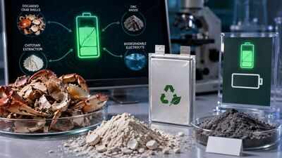 Scientists turned discarded crab shells into a biodegradable zinc battery that stayed 99.7% efficient after 1,000 charging cycles﻿ |