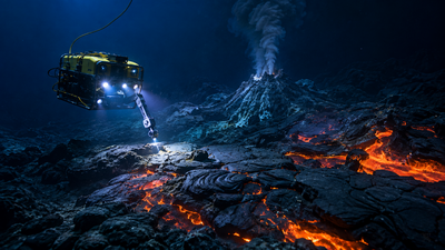 Scientists use robots more than two kilometres beneath the Pacific to discover huge lava fields around an active underwater volcano |