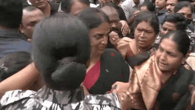 Watch: Security official pulls BRS MLA's hair during protest outside Telangana assembly | India News