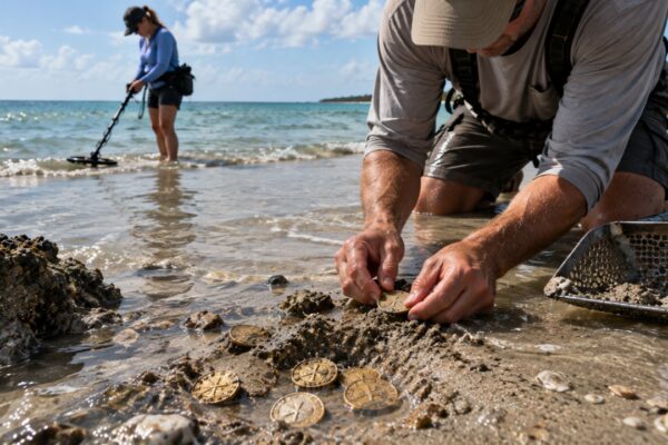 In 2015, a Florida family followed a metal-detector signal beneath shallow sand and found 51 gold coins and a 40-foot gold chain from a 1715 wreck, worth over $1 million