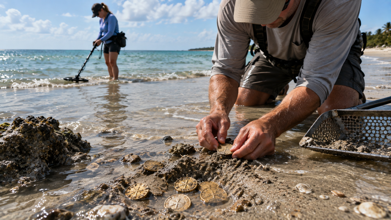 In 2015, a Florida family followed a metal-detector signal beneath shallow sand and found 51 gold coins and a 40-foot gold chain from a 1715 wreck, worth over $1 million