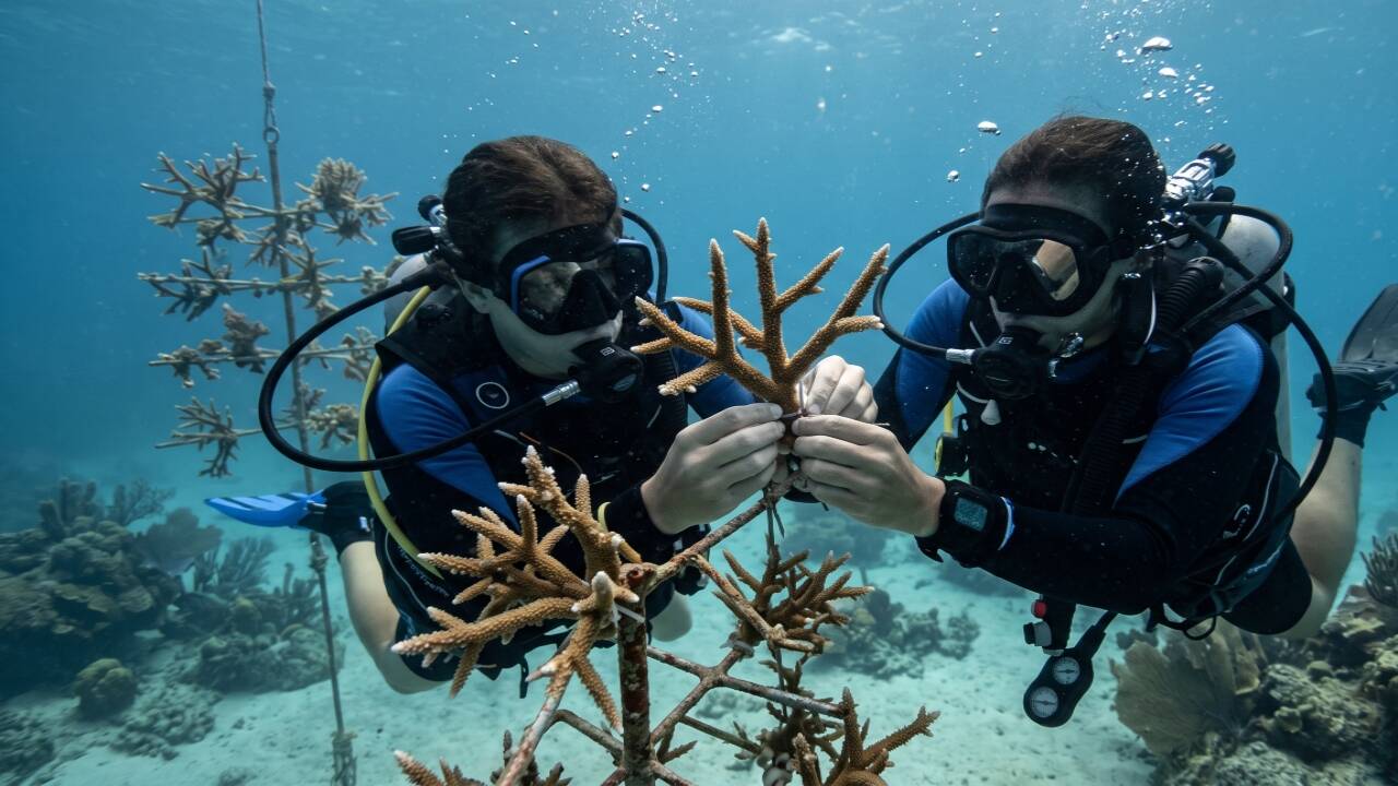 Around 2000, a Florida tropical-fish collector hung rescued coral fragments from underwater “trees”; the small nursery grew into a reef-restoration network |